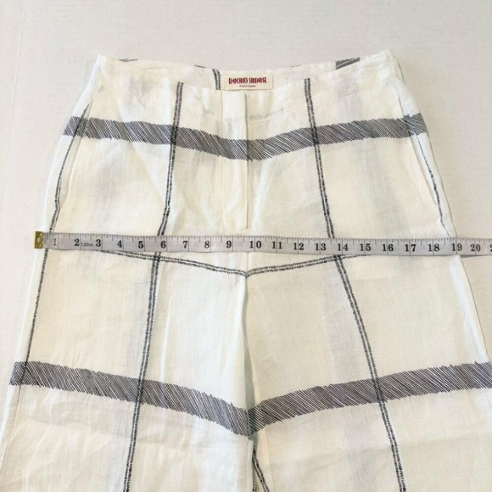 Emporio Sirenuse Linen Pants High Rise Wide Leg White Navy Check Plaid, IT 40 - Picture 12 of 15